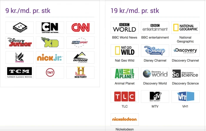 Det er muligt at tilføje enkelt kanaler til Telia TV pakker. Screenshot januar 2016