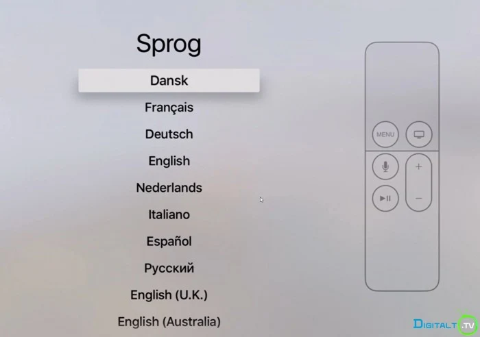 Apple TV 4 installation sprog