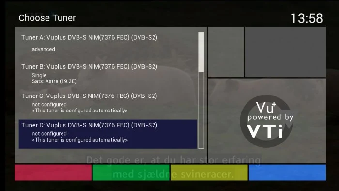 VU+ Solo4K VTI Tuner settings