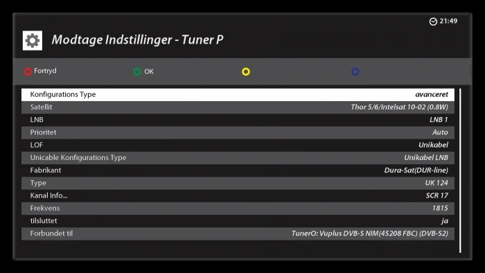 Tuneroversigt Vu FBC DVB S2 Tuner O