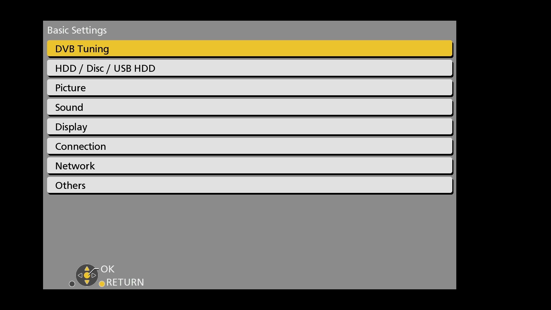 Panasonic DMR UBC86 Setup Basic settings menu kategorier