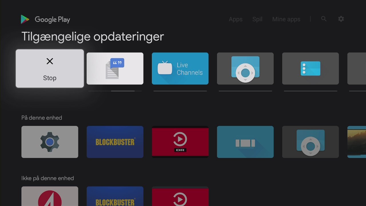 Android TV apps opdateringer