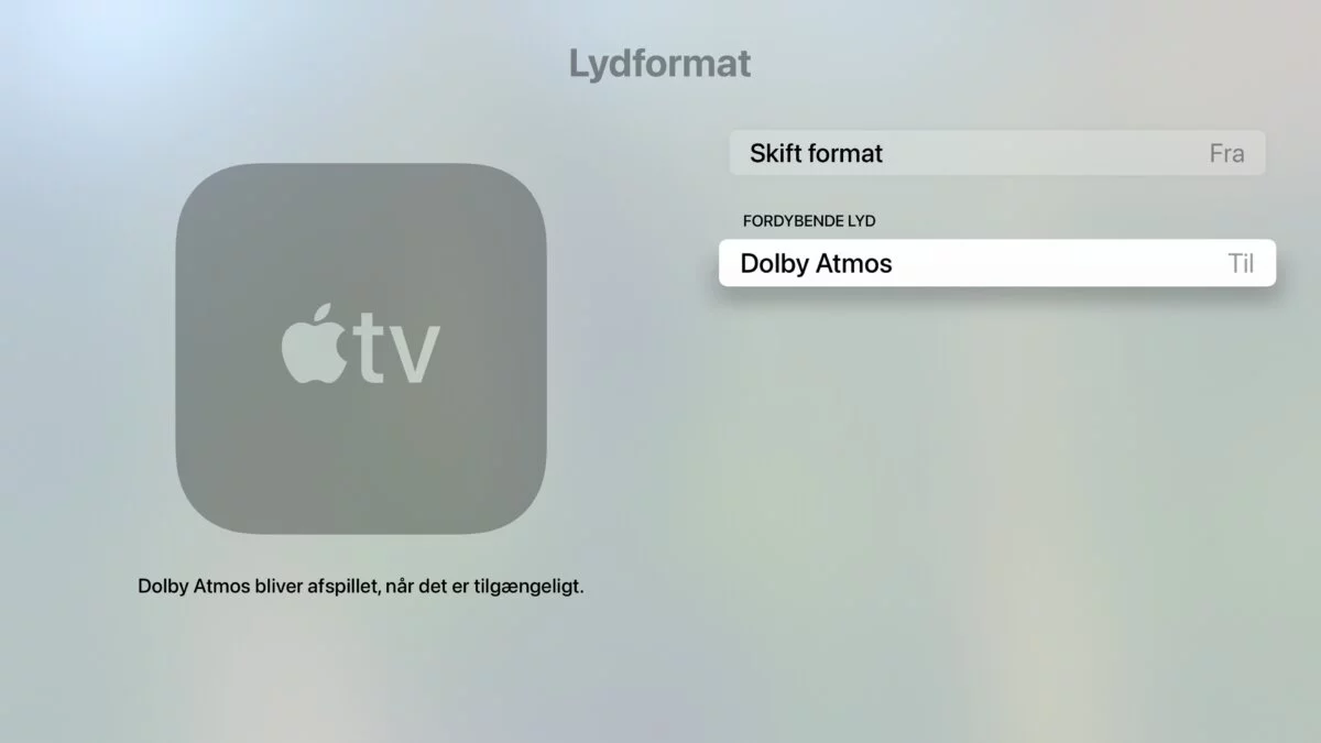 Apple TV4K Lyd Atmos indstilling