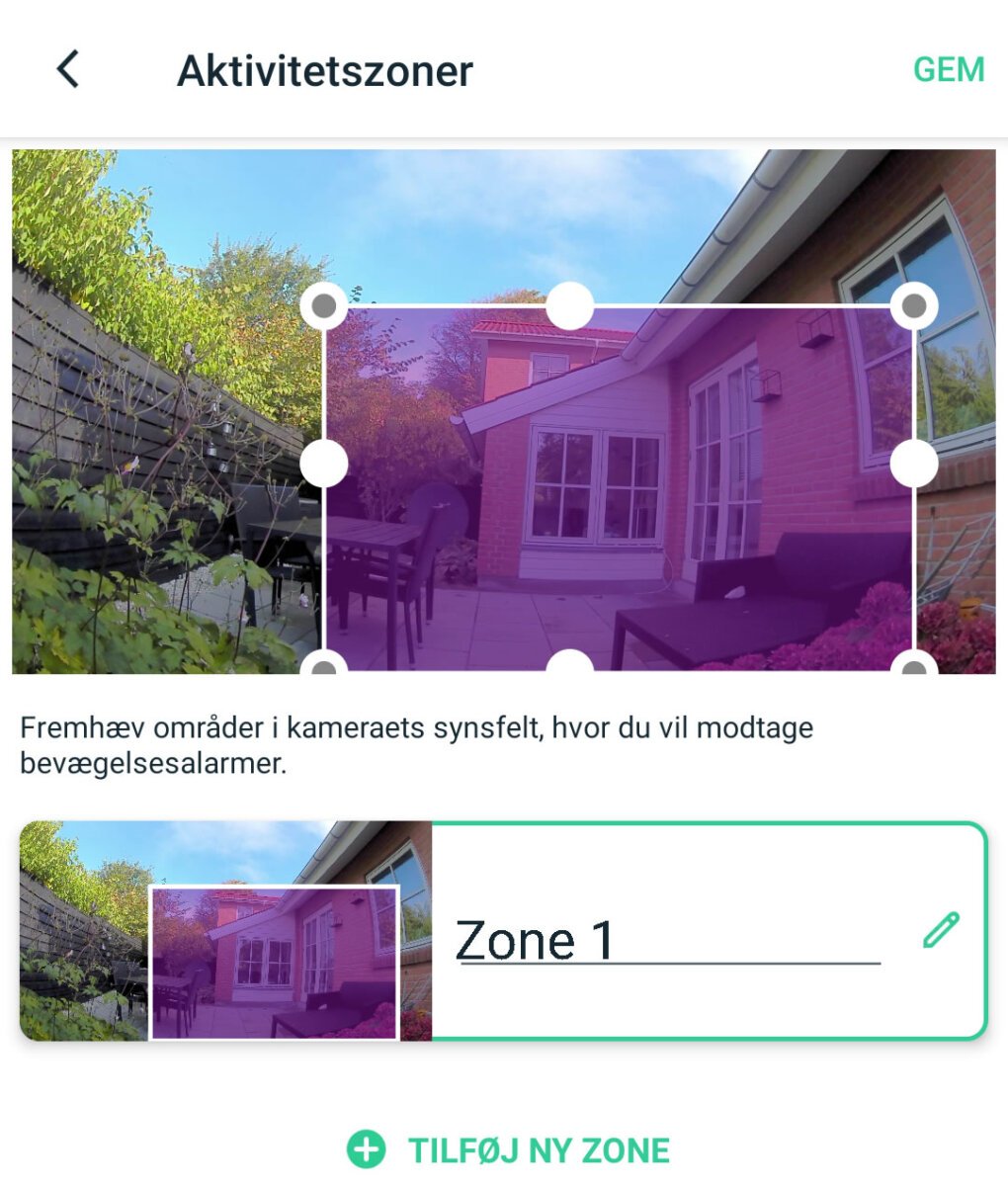 Arlo app aktivitetszone