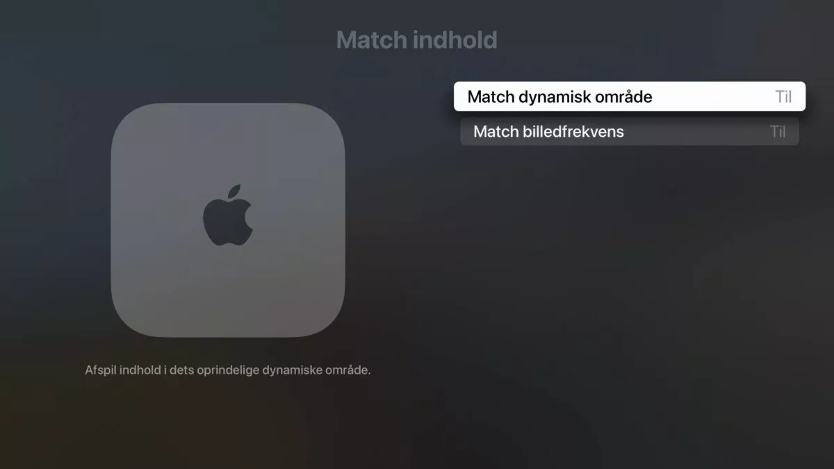 Apple TV 4K Match indhold indstillinger