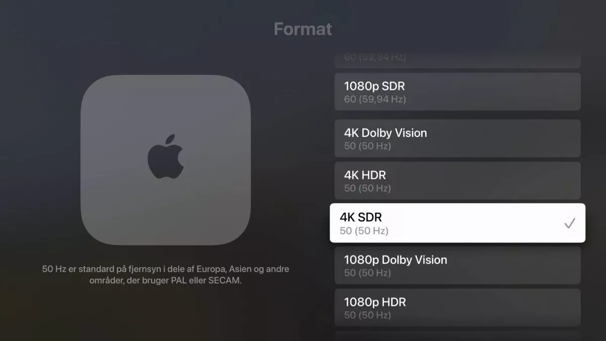 Apple TV 4K Skaermformat
