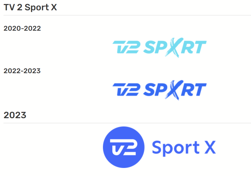 TV 2 Sport X logoer gennem tiden