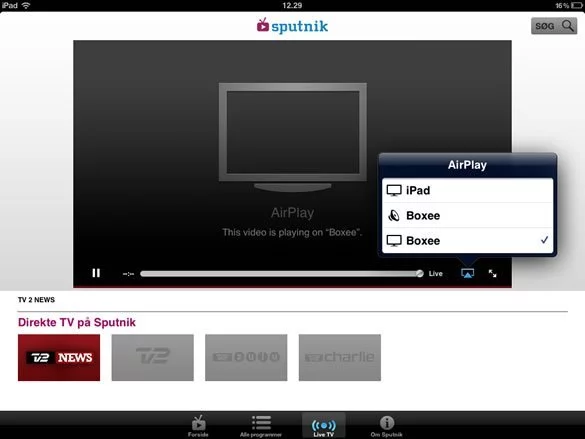 TV 2 Sputnik Airplay iPad